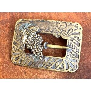 Victorian Sash Buckle Brooch Grapes Vintage Costume Jewelry Brass Patina C Clasp